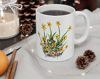 Yellow Wildflower Bouquet Mug | Floral Ceramic Coffee Cup