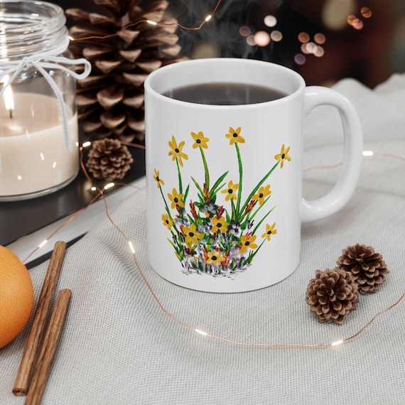 Yellow Wildflower Bouquet Mug | Floral Ceramic Coffee Cup
