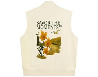 Vest, Coastal Vibe, Heavyweight Cotton Blend, Unisex Outdoor Style, Seagulls, wildlife, Flowers, Ocean, Marshland, Gift for him or her