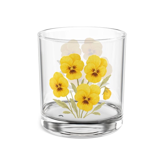 Yellow Floral Rocks Glass, 10oz | Ideal for Celebrations, Home Bar, Gifts, Weddings, Personalized Decor