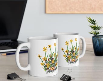 Yellow Wildflower Bouquet Mug | Floral Ceramic Coffee Cup