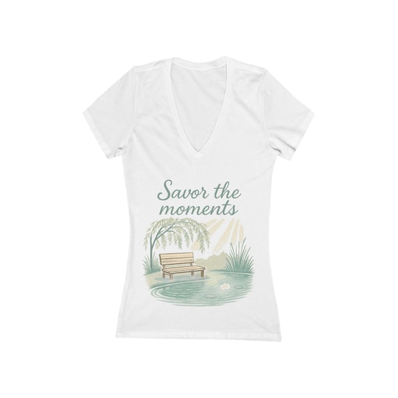 Relaxing Garden V-Neck Tee: Inspirational Women's Summer Shirt