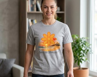Orange Retro Daisy with Heart T-Shirt | Sunset Beach Graphic
