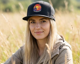 Fishing Pier Flat Bill Cap | Embroidered  Sunset Design