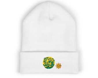 Panda Embroidery Beanie | Cute Yellow Ducks Cuffed Knit Hat