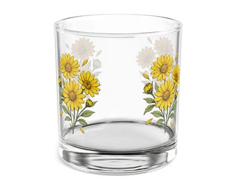 Wild Bloom Etched Tumbler | 10oz Nature-Inspired Whiskey Glass | Rustic Floral Barware