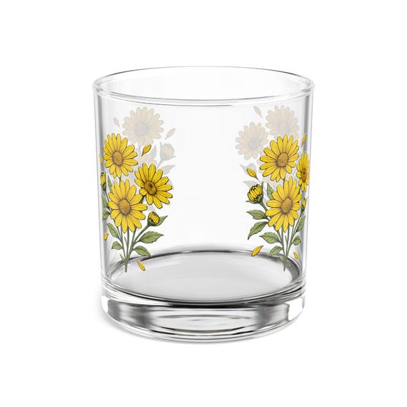 Sunflower Rocks Glass, 10oz Floral Drinkware, Perfect for Gifts, Home Bar Decor, Summer Celebrations, Botanical Gifts