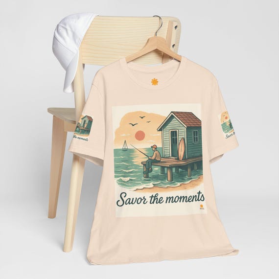 Beach pier scene T-Shirt | coastal fishing illustration Savor the Moments