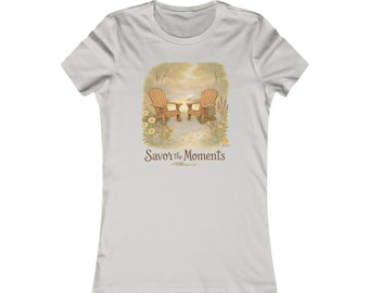 Morning Bliss Graphic Tee Motivational Soft Cotton Shirt Women Adirondack Chair Nature • Cozy Women's Relax Cotton
