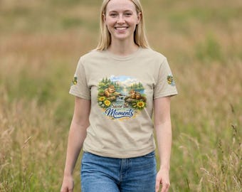 Chipmunk lakeside T-Shirt | nature scene, floral accents, Savor the Moments