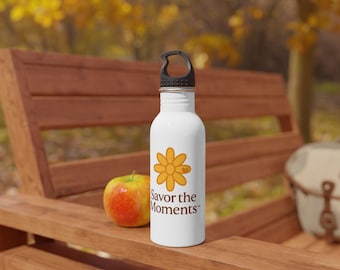 Stainless Steel Water Bottle, Savor the Moments, Eco-Friendly Drinkware, Outdoor Adventure Flask, Gift for Nature Lovers, Travel.