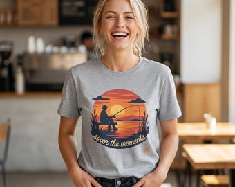 Sunset Fishing Scene T-Shirt | Fisherman Silhouette Relaxing