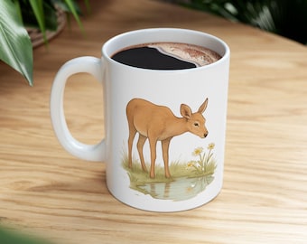 Watercolor Deer Illustration Mug | Ceramic Coffee Tea Cup