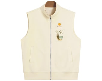 Coastal‑inspired heavyweight vest designed with a serene beach scene and ocean elements that encourage you to savor the moments™.”