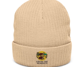 Turtles Embroidered Beanie • Ribbed Knit Ocean Hat • Savor the Moments™ Sea Life Design • Sand & Beach Inspired Outdoor Wear, Coastal