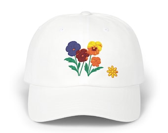 Pansy Floral Embroidered Dad Cap, Casual Summer Hat, Gift for Dad, Outdoor Fashion Accessory