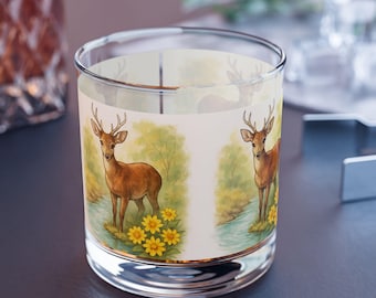Deer Watercolor Scene Rocks Glass | 10oz