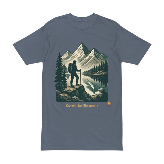 Hiking Tee, Men's Heavyweight - Savor the Moments, Relaxed Fit, Summer Vibes, Vintage Style
