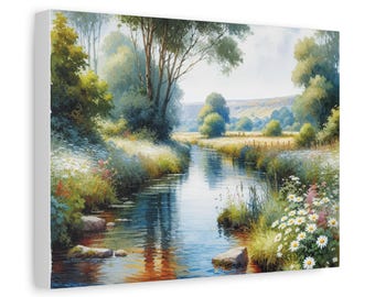 Stretched Canvas Wall Art, Scenic Landscape Print, Home Decor, Nature Artwork, Floral Wall Decoration