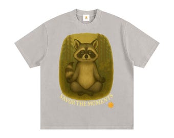 Goofy Zen Forest Friends, Zen Raccoon, Heavyweight Vintage Washed Frayed T-Shirt