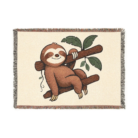 Smiling Sloth on Branch Woven Blanket | Cozy Animal Throw