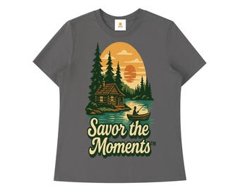 Cabin Lake Sunset Graphic Tee, Women's Essential Shoulder Top