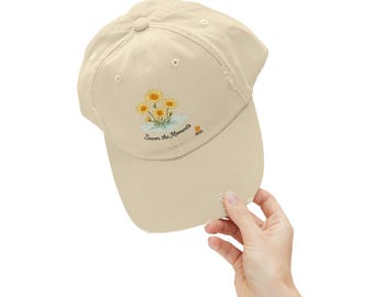 Distressed Floral Cap: 'Savor the Moments' - Vintage Cotton Twill Hat