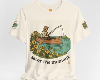 Canoe fishing scene T-Shirt | canoe, flowers, vintage outdoors, Savor the Moment