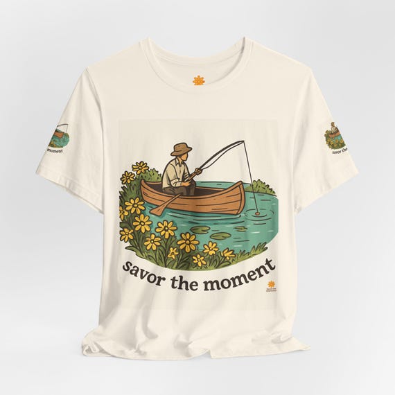 Canoe fishing scene T-Shirt | canoe, flowers, vintage outdoors, Savor the Moment