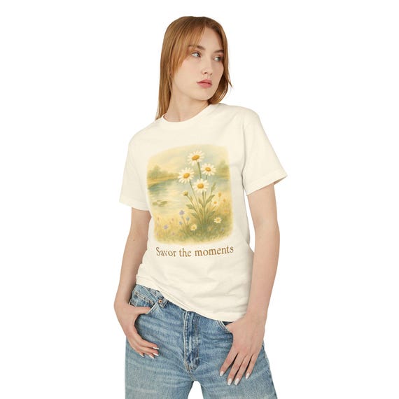 Floral Motivational Tee: Serene Nature Design, Unisex Cotton Shirt
