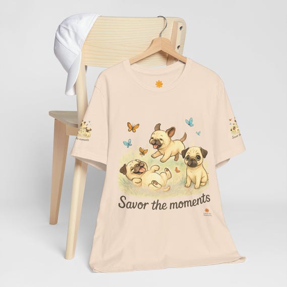 Pug Puppies with Butterflies Tee | Savor the Moments T-Shirt