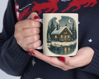 Cozy Winter Cabin Mug | Snowy Pines Ceramic Mug