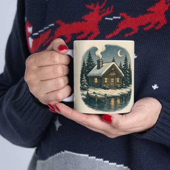 Cozy Winter Cabin Mug | Snowy Pines Ceramic Mug