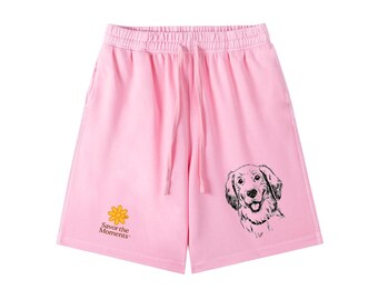 Cozy Dog Graphic Vintage Wash Cotton Shorts, dog lovers, savor the moments, embrace, easygoing beach vibe.