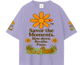 Ducks & Pond Graphic Tee • Unisex Cotton Wellness Shirt, Savor the Moments™ message and soft daisies for a peaceful, nature‑inspired vibe.