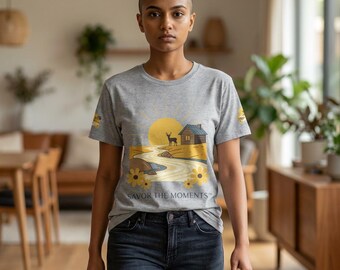 Savor The Moments scenic nature tee | Deer cabin river sunset T-Shirt