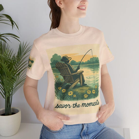 Chair fishing scene T-Shirt | vintage lakeside chair illustration Savor the Moments