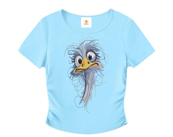 Whimsical Ostrich Cartoon Bodycon Tee • Essential Crewneck T‑Shirt • Funny Animal Bird Graphic • Cute Summer Beach Life Top for Women