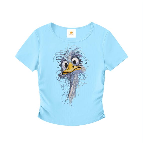 Whimsical Ostrich Cartoon Bodycon Tee • Essential Crewneck T‑Shirt • Funny Animal Bird Graphic • Cute Summer Beach Life Top for Women