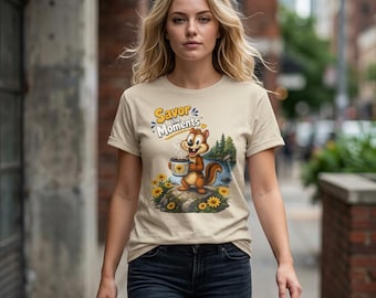 Chipmunk Coffee Tee | vintage nature sunflower design, Savor the Moments, Animal Graphics
