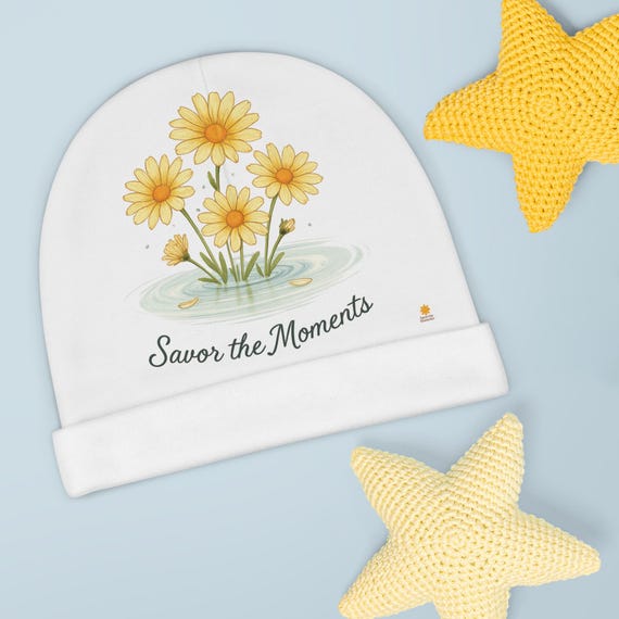 Floral 'Savor the Moments' Baby Beanie: Soft Polyester Knit
