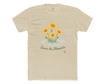 Daisies, Yellow, Floral Crew Tee, Cotton T-Shirt, Nature Lovers, Eco-Friendly Tee, Spring, Savor the Moments. Modern Abstract Unisex Shirt