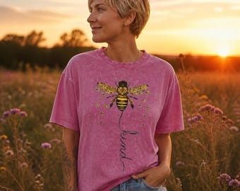 Bee Snow‑Washed T‑Shirt • Nature Inspired Feel‑Good Quote Tee • Spring & Summer Honey Graphic • Soft Vintage‑Style Positive Shirt
