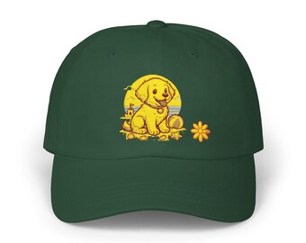 Yellow Puppy Classic Dad Cap, Pet Lover Hat, Gift for Dog Moms and Dads, Everyday Casual Style, Summer Accessory, Dog-Themed Cap