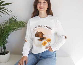 Cozy Nostalgic Sweatshirt - Savor the Moments, Unisex Crewneck for Relaxation, Everyday Wear, Gift for Friends, Nature Lover Apparel