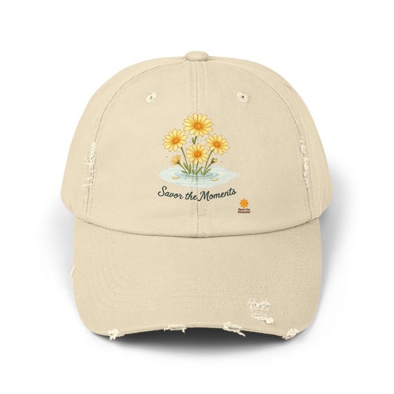 Distressed Floral Cap: 'Savor the Moments' - Vintage Cotton Twill Hat