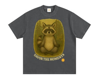Goofy Zen Racoon Forest Friends, Zen Raccoon, Heavyweight Vintage Washed Frayed T-Shirt