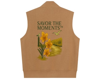 Vest, Coastal Vibe, Heavyweight Cotton Blend, Unisex Outdoor Style, Seagulls, wildlife, Flowers, Ocean, Marshland, Gift for him or her