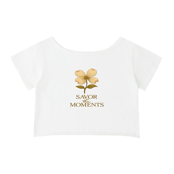 T-shirt, Dogwood, Off-Shoulder Rolled Hem Cotton T-Shirt