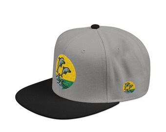 Dolphins Vibrant Embroidered Snapback Hat, Fashionable Cap for Summer, Beach Days, Casual Outfits, Gift for Friends, Street Style Accessory